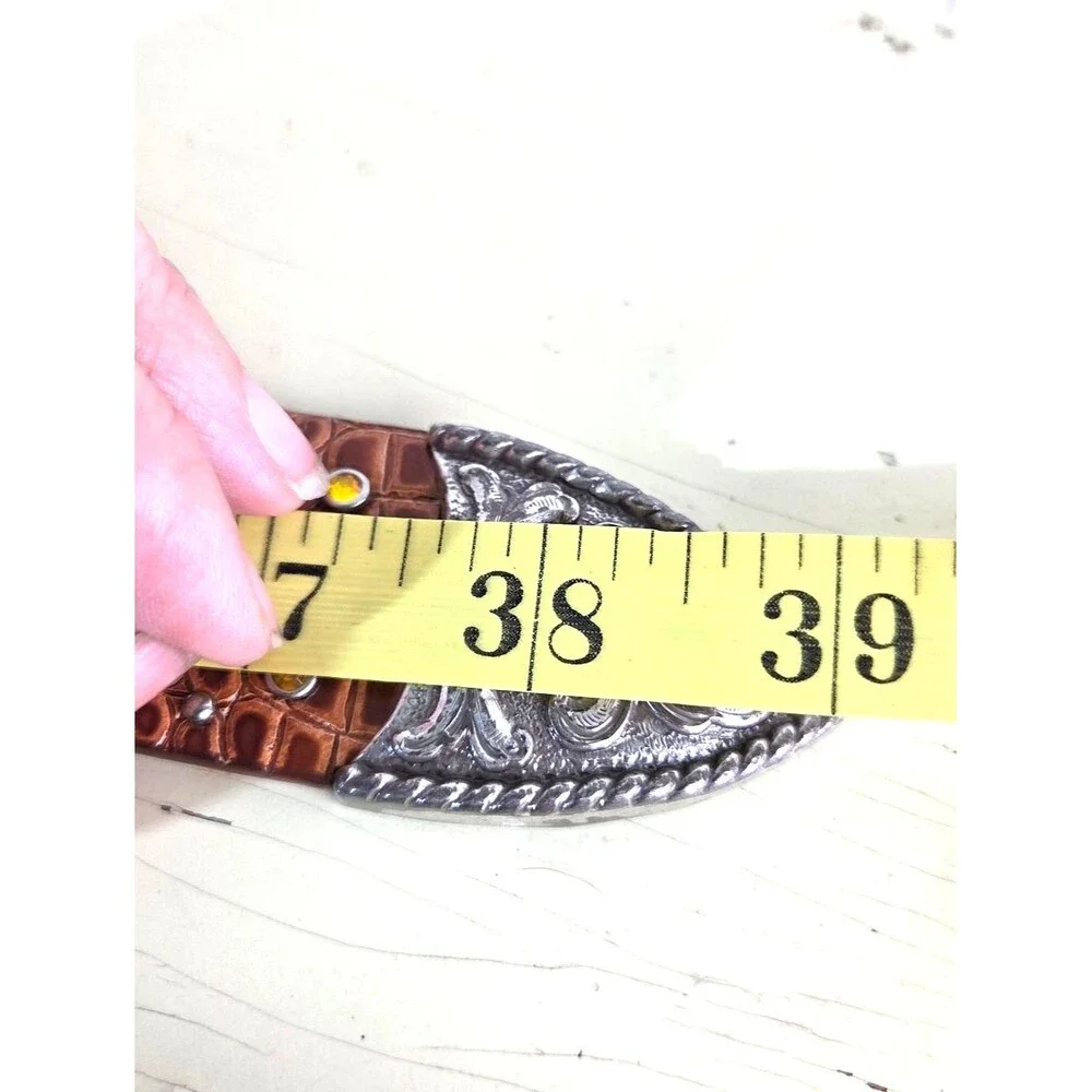 Vintage Ariat Western Leather Belt 1996 Brown Studded Rhinestone Concho Women M
